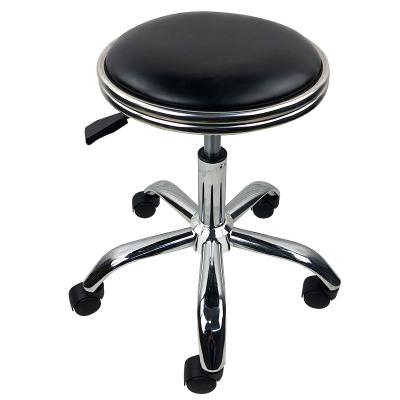 Small Round Lab PU Leather Chairs Antistatic Metal Saddle Stool With Wheels