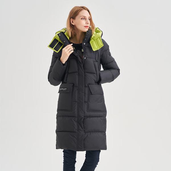 FODARLLOY Women's Winter Down Coats Jacket Black Women's Zipper Slim Hooded Coat Female Warm Parkas Long Puffer Jacket