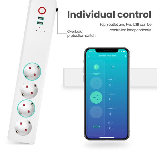Прокладка силы прокладки 2kw 16A Smartlife силы Usb выхода Eu 4 умная