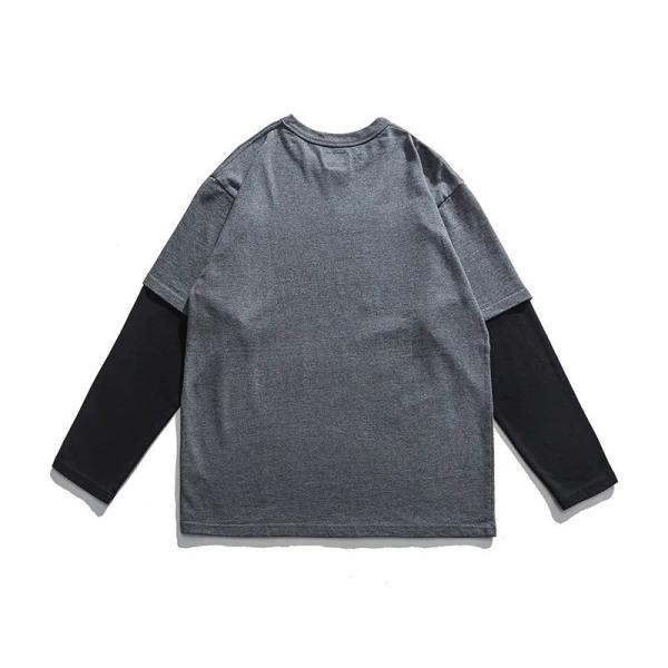                  Unisex Casual Two Long Sleeve T Shirt Men Women Spring Autumn Stitching Color Thick Cotton Tshirt All-Match Tops             