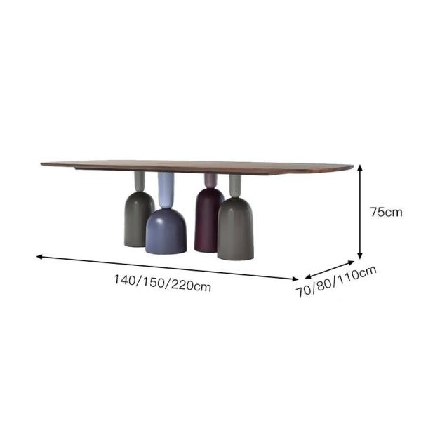 Customized Walnut Color Metal Base Dining Table Rectangular Shape