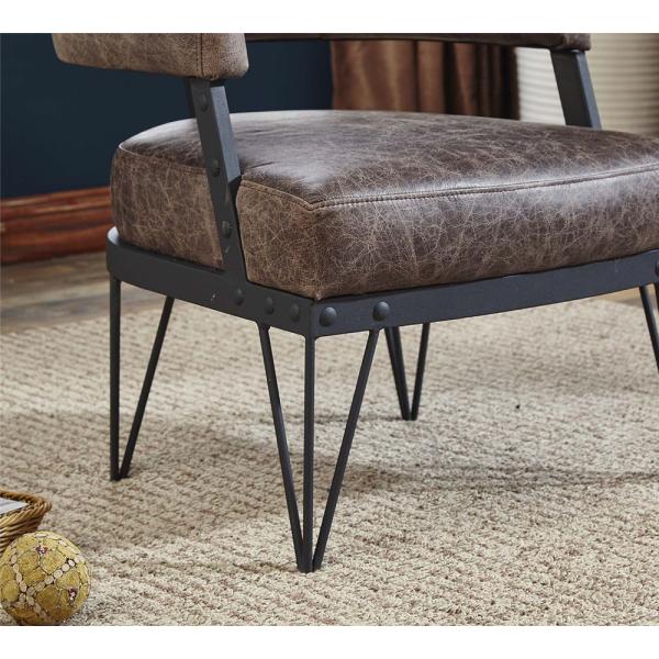 Durable Leather Leisure Chair Matt Black Finish Iron Frame Unique Curve Armrest Shape