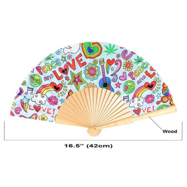Cherry Fancy Cloth Wooden Customized Hand Fans Spanish Personalised 23CM