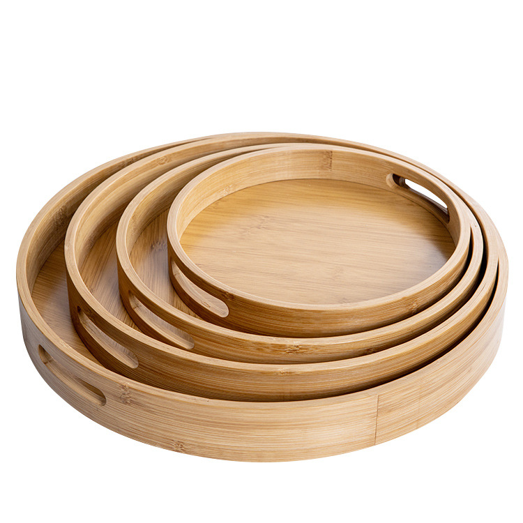 Home and Travel Use Rattan Storage Bamboo Tray Round Basket with Handle