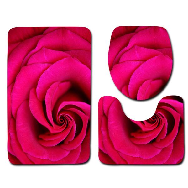 Rose Pattern Toilet Mat Set Polyester Fiber Toilet Lid Cover Set