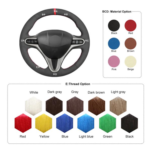 Hand Sewing Black Suede Steering Wheel Cover for Honda Si Civic 8 8th Gen 2006 2007 2008 2009 2010 2011