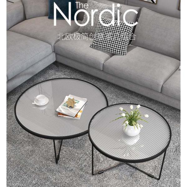 PU Leather Cover Glass Coffee Table Modern Center Table for Living Room