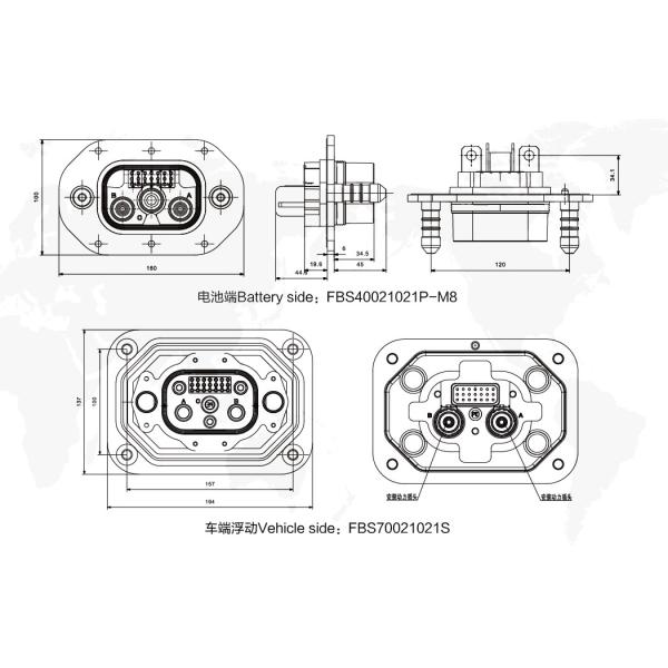 Metal Shell Wire Range 95mm2 High Power Connector For Swapping Battery