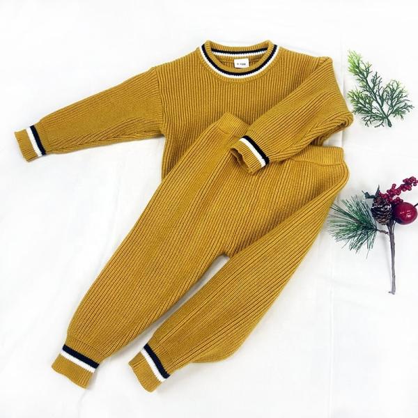 Unisex stripe knitted baby clothes set long sleeve knit baby sweater