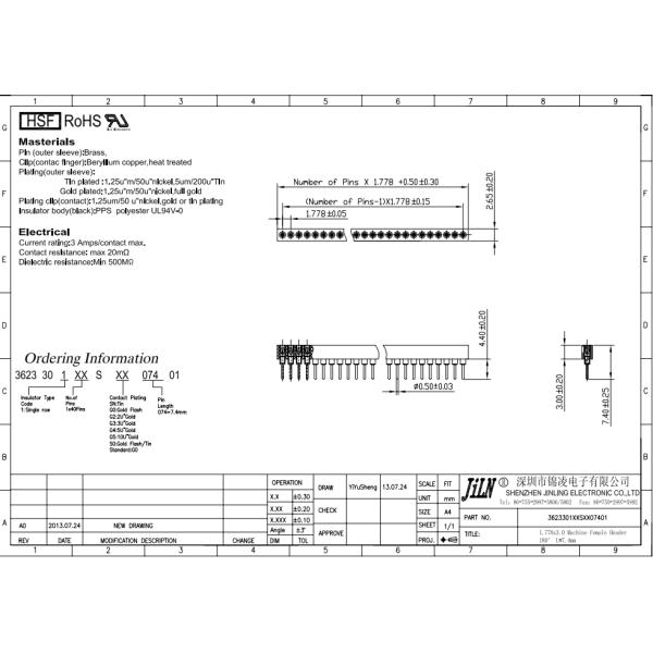 Gold Plating Machine Pin Headers , 1.778mm PPS PCB Pin Header Connectors