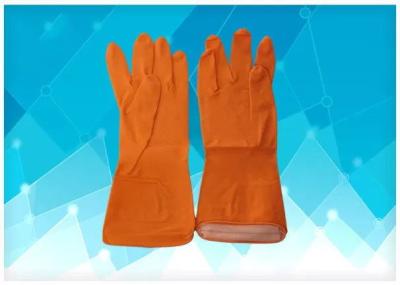 Disposable Medical Gloves Orange Color Latex Exam Gloves , Dip Flock - Lined Style Non Powdered Gloves
