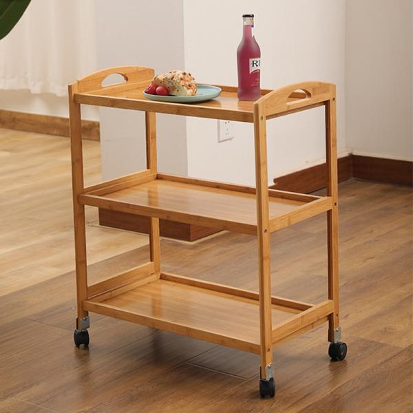 Прямая персонализированная логотип 3 уровня острова тележки для отеля с бамбуковым материалом и колесами