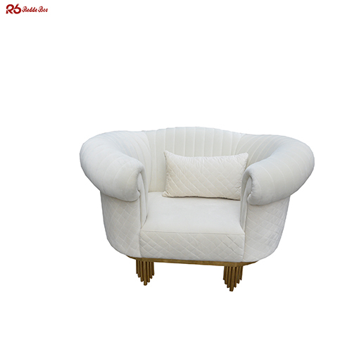 Cushioned Linen Fabric Sofa White Velvet Settee With Radiating Legs Furniture