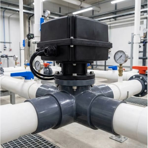3-Way Electric PVC Ball Valve, L-Port/T-Port Motorized Plastic Valve for Water Treatment