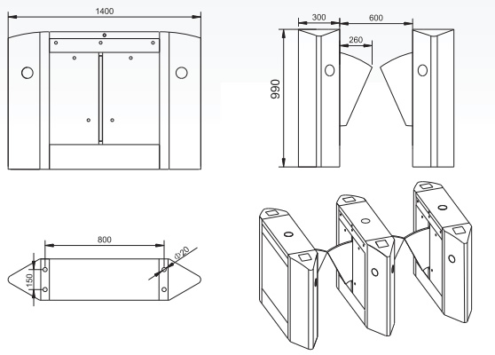 600mm Lane Speed Gate with DC 24V Motor and 30 Person/Minute Flow Rate Flap Barrier Gate