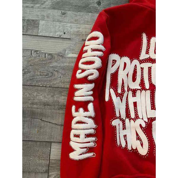 Custom Streetwear 100% Cotton Heavyweight Full Face Zip Up Rhinestone 3d Puff Printing Hoodies