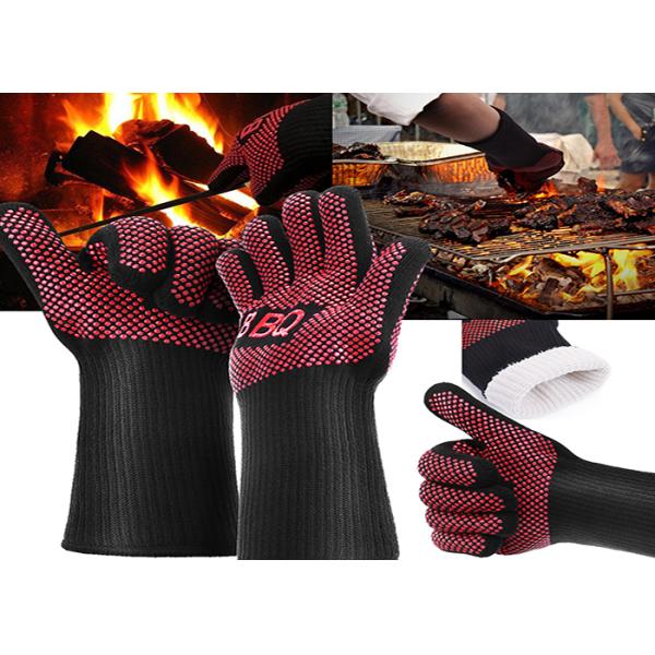 Comfortable Heat Resistant BBQ Gloves , Flexible Long Silicone Oven Gloves
