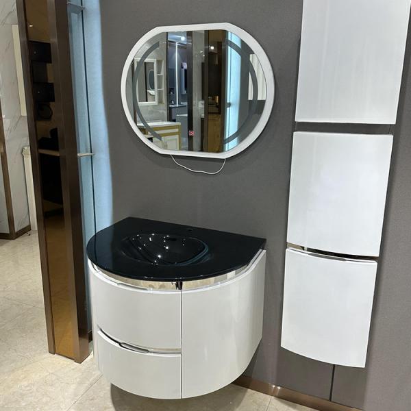 70cm PVC Bathroom Cabinets Basin Cabinet With Mirror Glass Sink