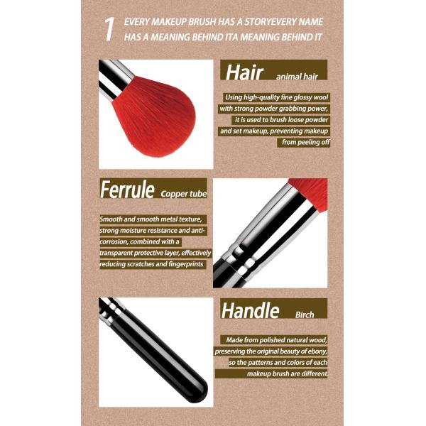A03 Red Goat Hair Loose Powder Makeup Brush In Private Label Birch Wood Handle
