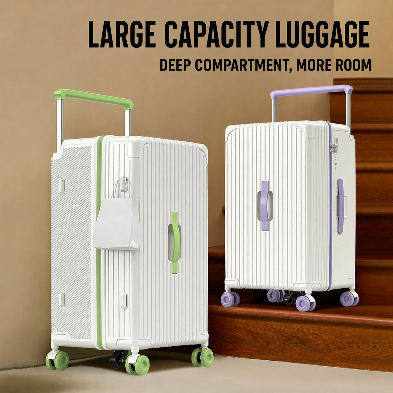 Large Capacity PC Hard Shell Suitcase with Wide Handle, Cup Holder, Side Hook and 360 Degree Spinner Wheels Wholesale
