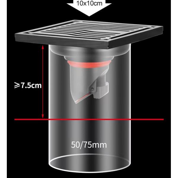 Square Bathroom Shower Floor Drain With Matte Grey Brush Nickel Color