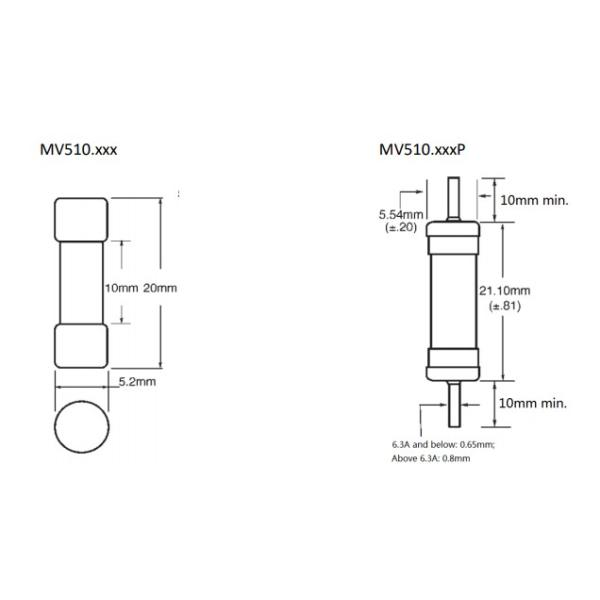 300VAC / DC 5x20mm Fast Acting Fuse Ceramic Tube Fuse MV510 Series 200mA ~ 20A