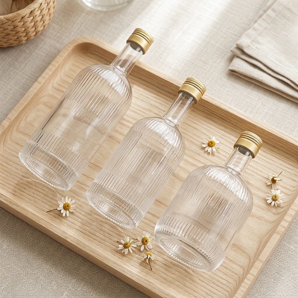 500ml Vertical Fluted Glass Bottle With Screw Cap For Spirits Liquor