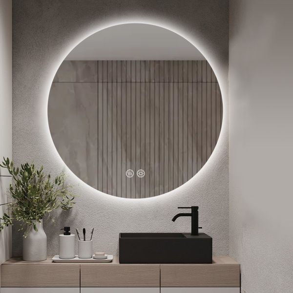 Luxury Backlit Circular LED Mirror Decorative Frameless Smart Vanity Mirror With Defogger 3 Color Dimming
