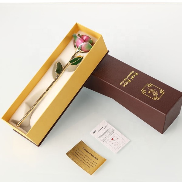 Long Stem Rose Dipped in 24k Gold  Gold Trimmed Rose with Gift Box and Clear Display Stand Best Gift for Christmas Gifts