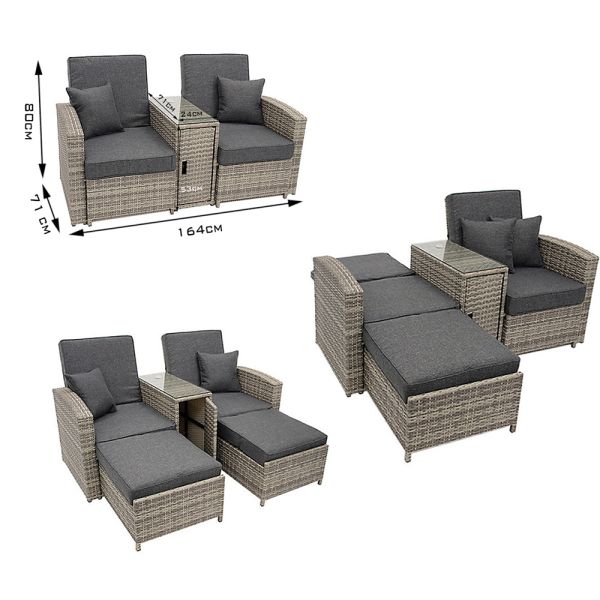 Swimming Pool Chaise Lounge Plastic Rattan Outdoor Furniture Multi-Function Chair Stool Storage Box Table