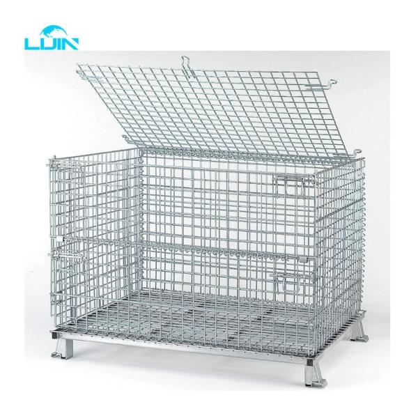Fio empilhável industrial resistente Mesh Pallet Cage Foldable Steel Mesh Box