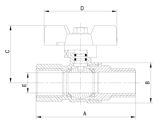 T Handle Long Threads Male X Female 1 Inch Gas Ball Valve