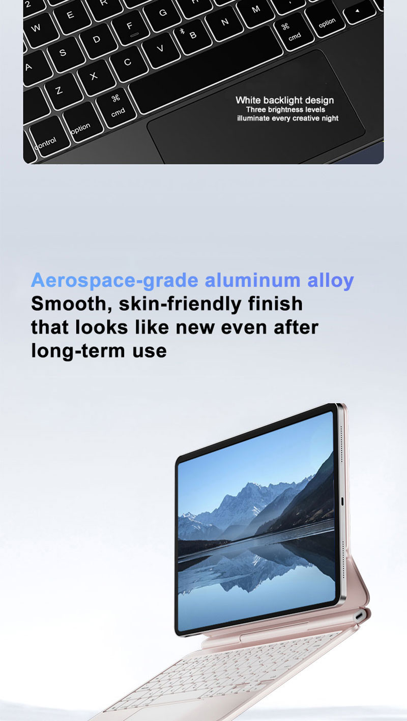Aluminum Alloy Waterproof Ultra-Slim Backlit Keyboard Case for iPad 11/12.9/13 BT Smart Keyboard Cover OEM Supported