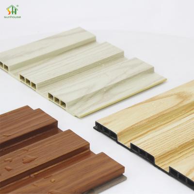 Gráfico Resistente à humidade Wpc Painel de parede flutuado Decoração interior Tabela de grade de três buracos respirável