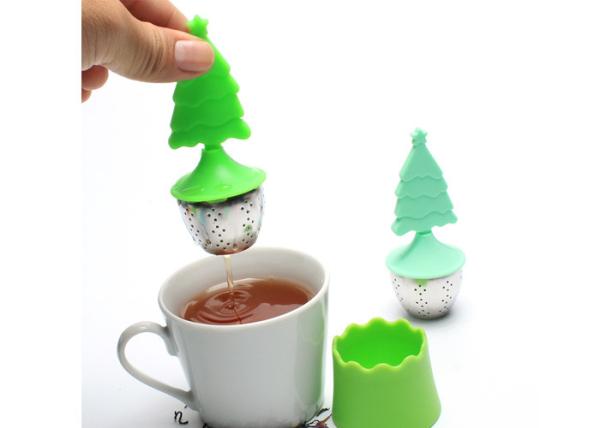 BPA Free Christmas tree Stainless Steel reusable silicone tea bags Silicone Handle with Drip Tray