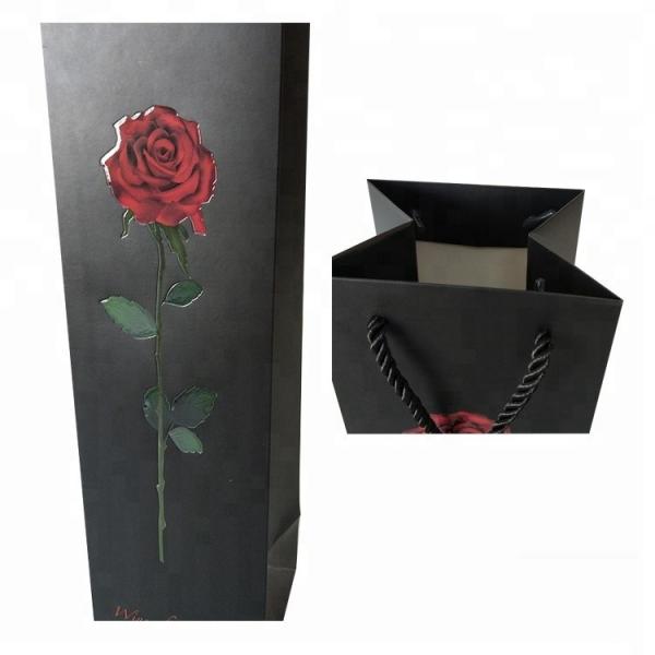 Custom Kraft Handle Bag Packaging Black Wine Bottle Paper Gift Bags With Rope Handle