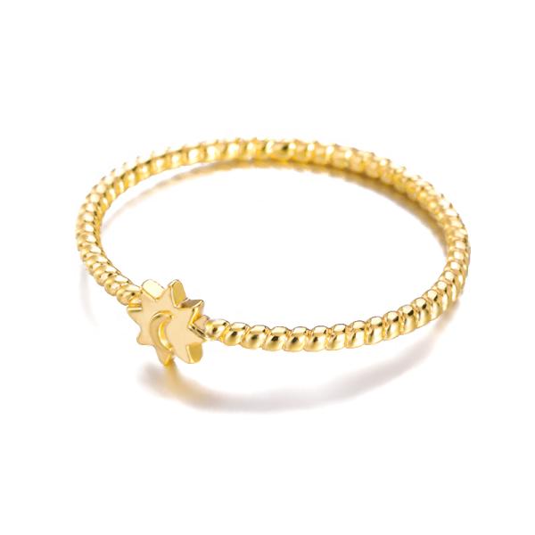 Anillo unisex de plata de ley 925 con diseño de luna y sol, chapado en oro de 18 quilates