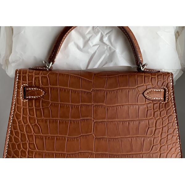 Square Crocodile Skin Bag , Yellowish Brown Crocodile Skin Handbag