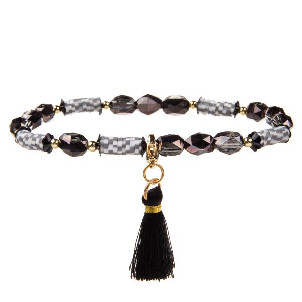 Черное граненное стеклянное отбортовывает браслеты с белыми шариками колеса усмехается Emoji Handmade