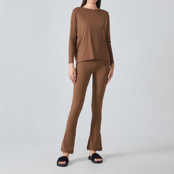 Soft Modal Long Sleeve Boat Neck Top and Leggings Set Dusty Blue Stretchy Breathable