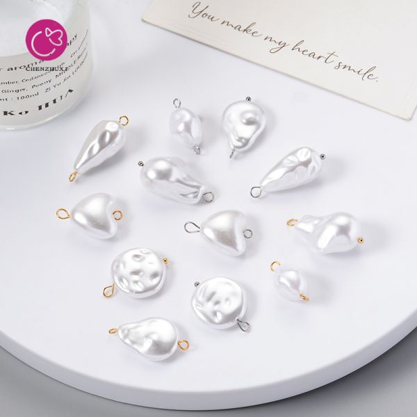Irregular Baroque Perforated Imitation Pearl Loose Beads Connected Pendant Handmade DIY Jewelry Accessories