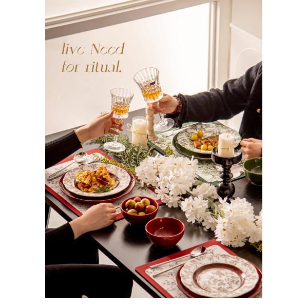 Кухонный столешничный стол под стеклянной техникой Порцелановая посуда набор с диатомами плацематов