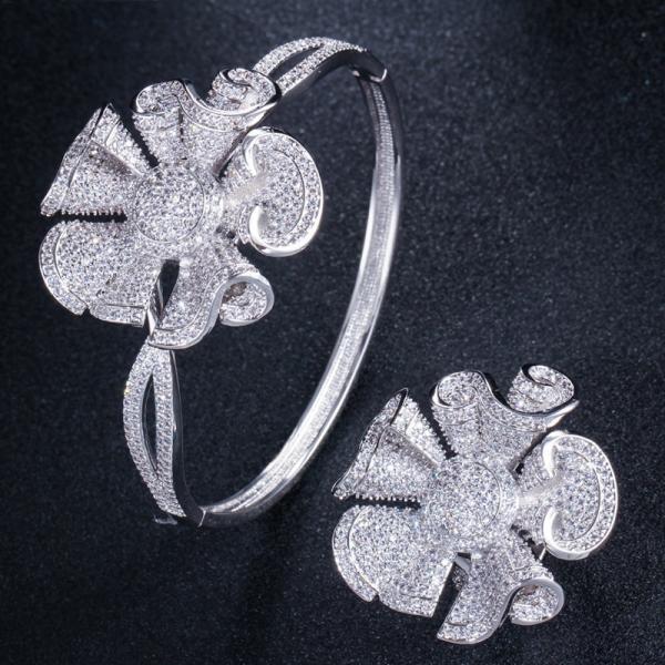 Flower Cubic Zirconia Bangle CZ Zircon Crystal Flower Bracelets for Women Wedding Bridal Bracelets Jewelry