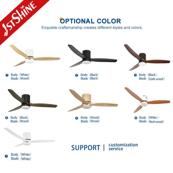 Decorative Solid Wood Flush Mount Ceiling Fan With LED Light 6 Speed Remote Control