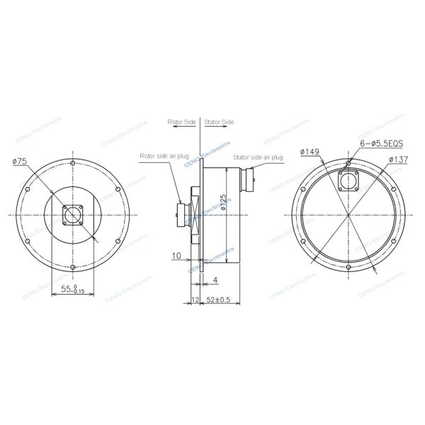 Low temperature slip ring with 1 circuit electric power for rotary platforms