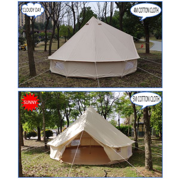 Luxury 4M 5M Cotton Glamping Yurt Tent Canvas Bell Indian Tent With Stove Pipe Jack Hole Cavas Tent