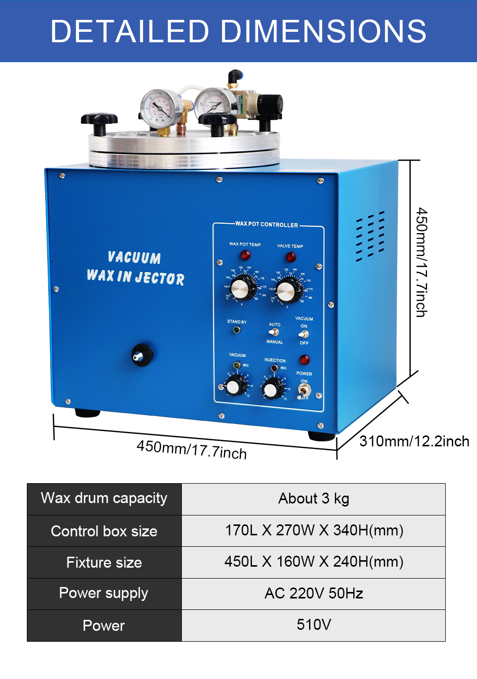 Танк инжектора 3KG воска украшений машины впрыски воска AC230V 510W