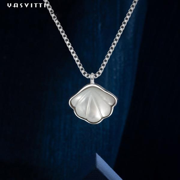 Ожерелье ожерелья 925 цепи ключицы раковины жемчуга естественные стерлинговое серебряное