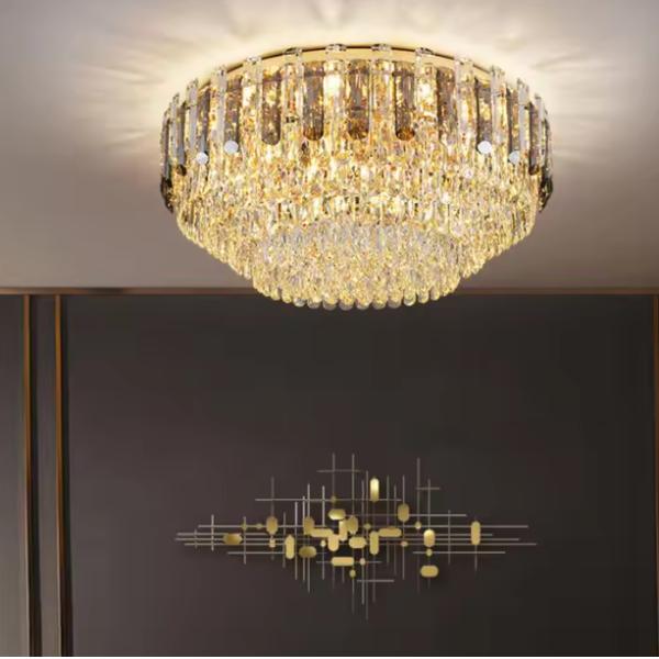 Gold Body Color Nordic Study Room with Modern Unique Round Ring Shaped Ceiling Lights