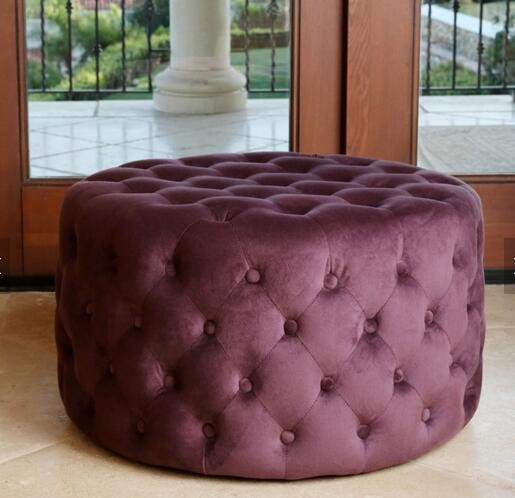 Elegant round vintage wooden tufted foot rest ottoman stool event wedding ottoman velvet fabric ottoman